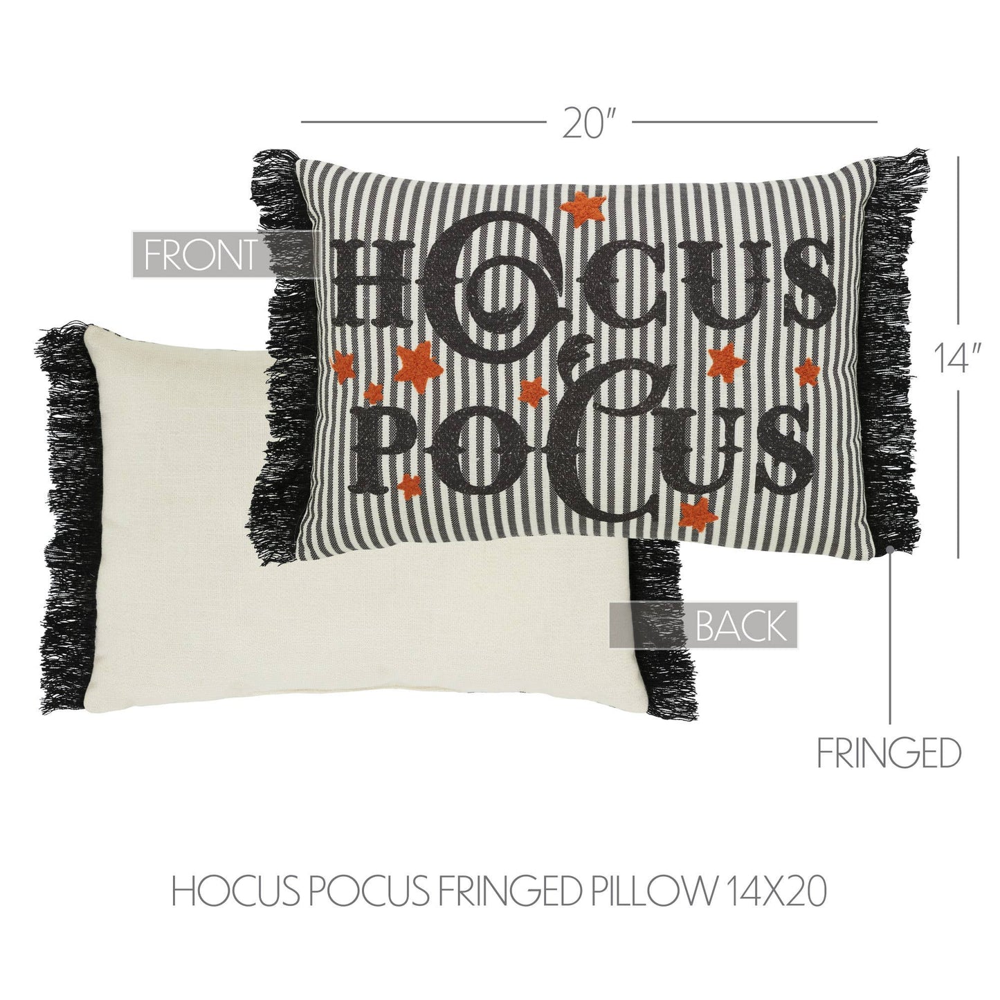 Hocus Pocus Fringed Decorative Accent Lumbar Throw Pillow, Textured Home Decor for Living Room Bedroom, 14x20 Inch Rectangular