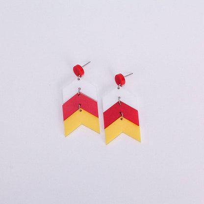 Chevron School Spirit Dangles - White/Red/Yellow