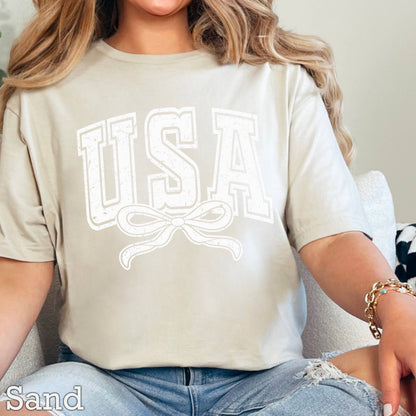 USA Coquette Bow July 4th Graphic Tee | Gildan 