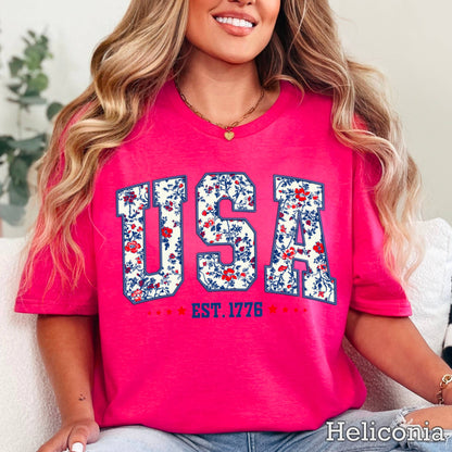 USA Floral  | July 4th Graphic Tee | Gildan