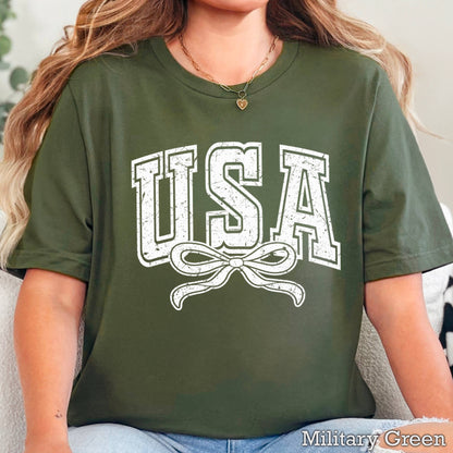 USA Coquette Bow July 4th Graphic Tee | Gildan 