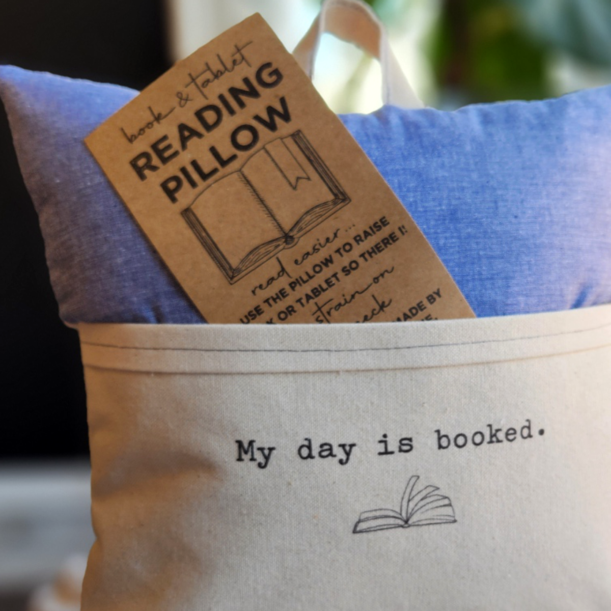 Reading Pillow- My Day is Booked, Chambray