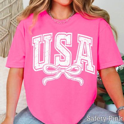 USA Coquette Bow July 4th Graphic Tee | Gildan 