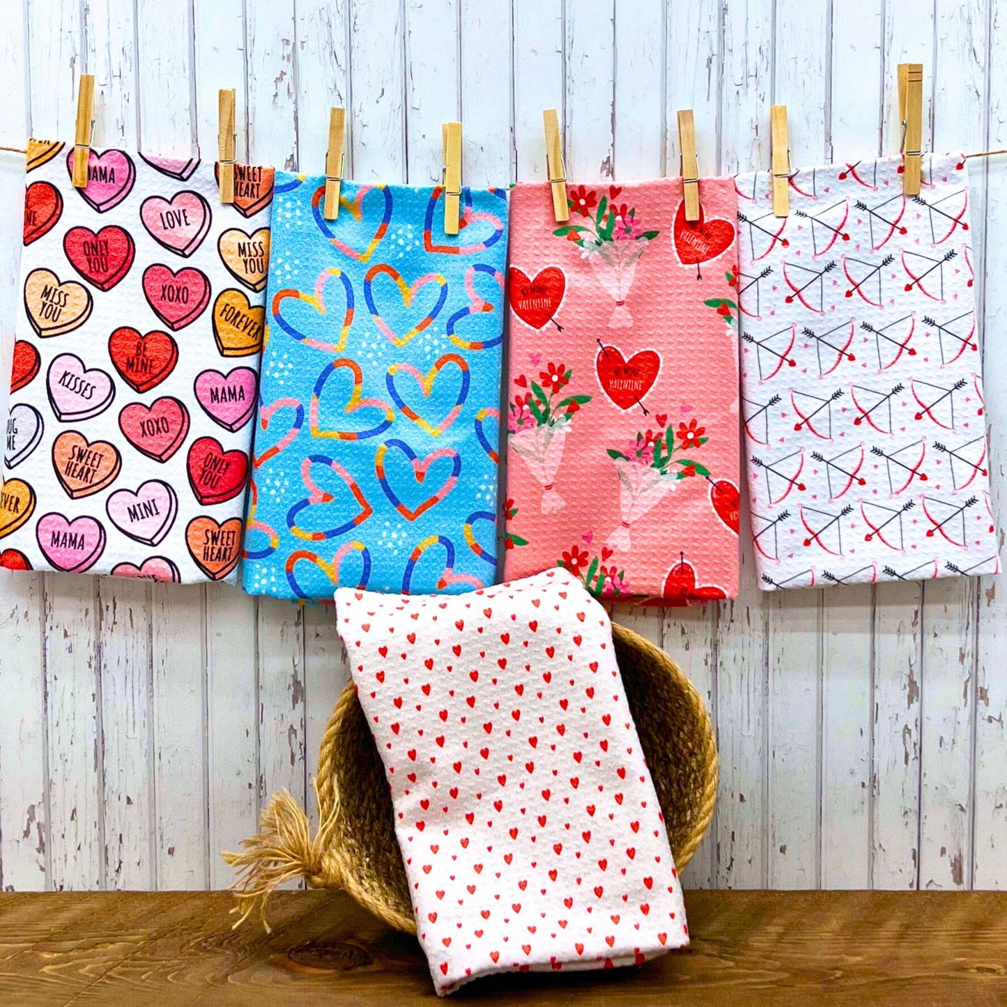 Cupids Bow Waffle Weave Pattern Towels - Valentine Gifts