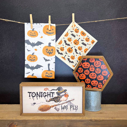 Pumpkins & Bats Halloween Swedish Dishcloth - Fall Decor