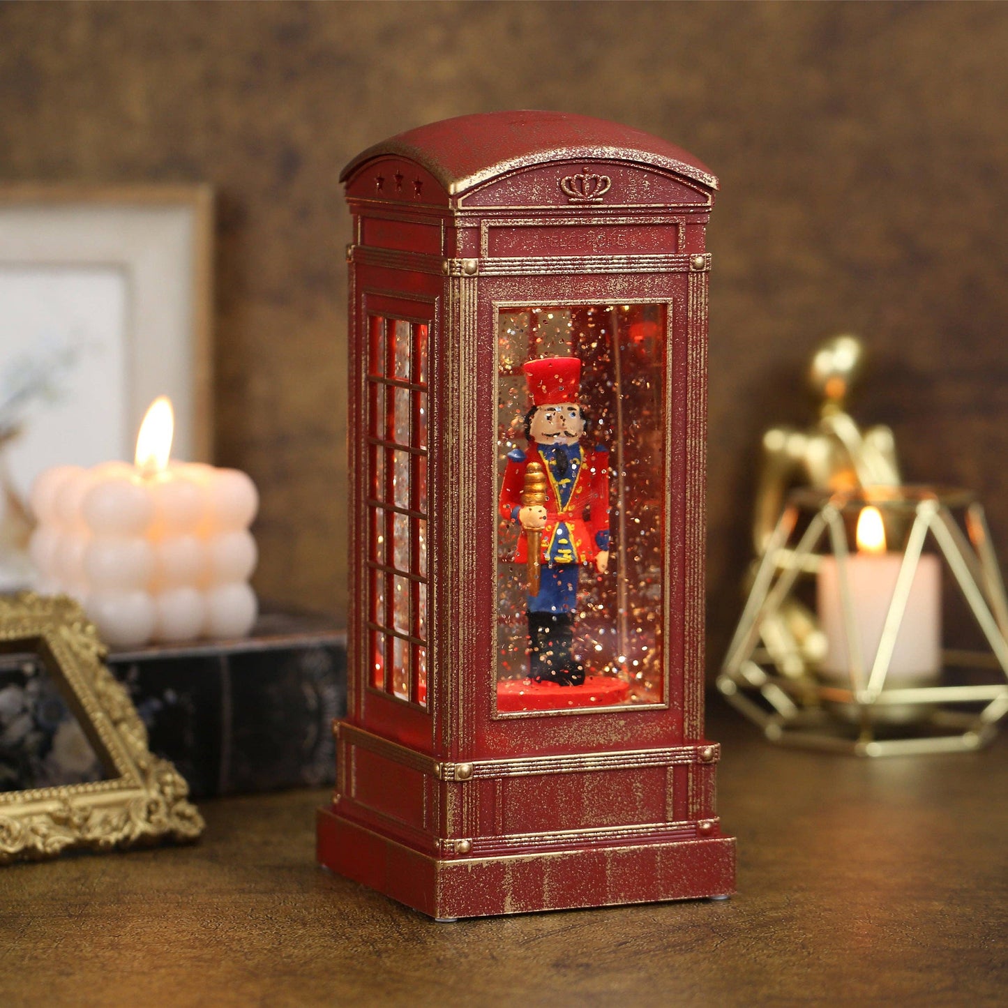 SINT Christmas Musical Phone Booth Snow Globe with King Scene for Christmas Decoration