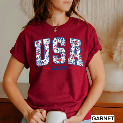 USA Floral  | July 4th Graphic Tee | Gildan