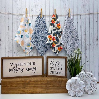 Distressed Flower Waffle Kitchen Washcloths