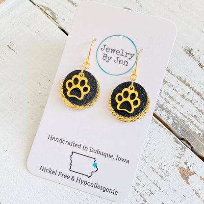 Paw Charm Earrings: Black & Gold