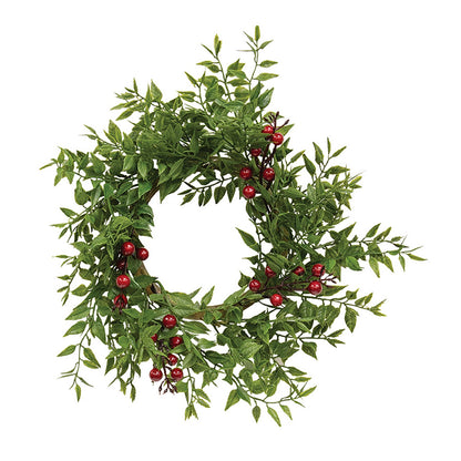 Lady Ruscus & Berries Candle Ring - 4.5"