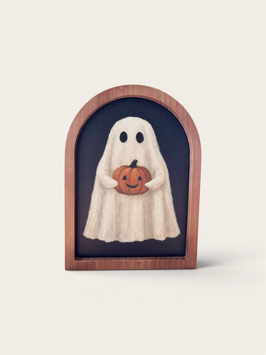 Ghost with Jack O Lantern, Framed Arch | Halloween Decor