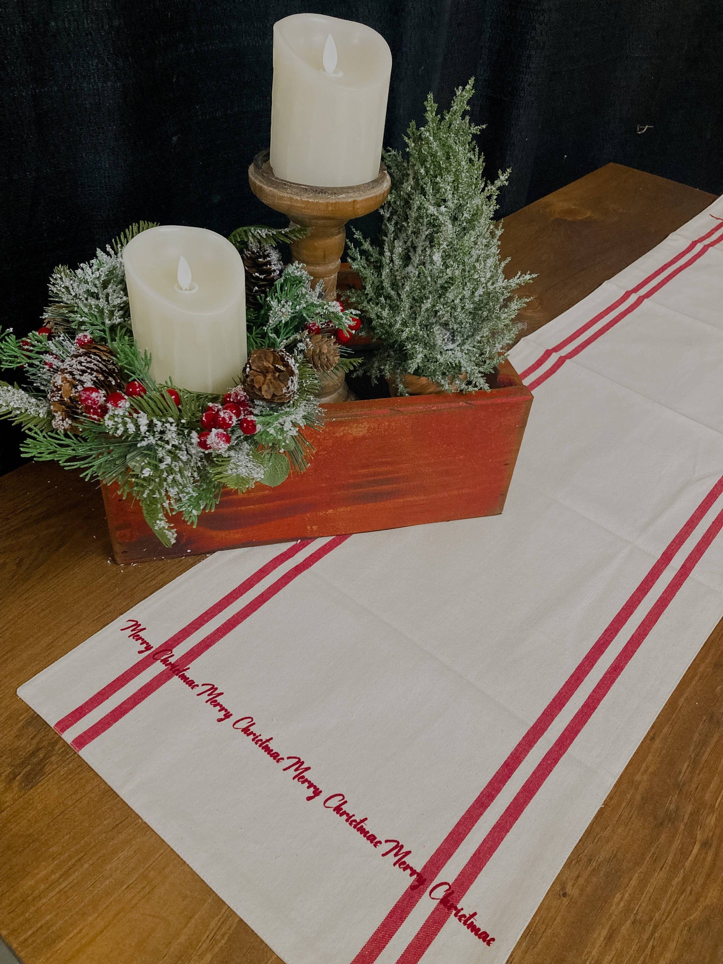 Merry Christmas Striped Runner 14x56in