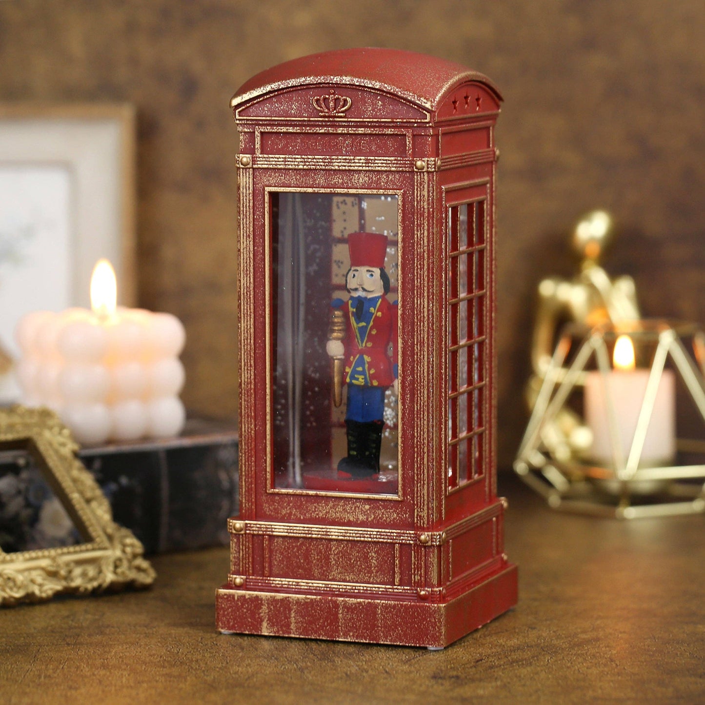 SINT Christmas Musical Phone Booth Snow Globe with King Scene for Christmas Decoration