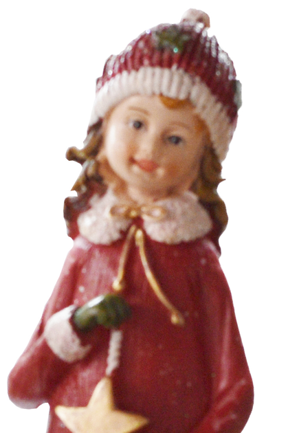 Vintage Style Doll in Red Dress Hat with Display Stand | Christmas Figurine