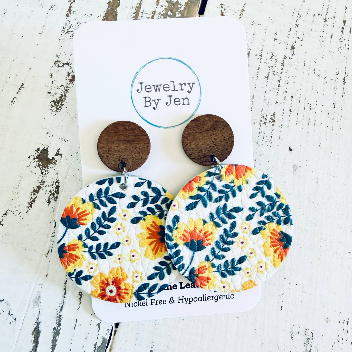 Wood Stud Earring: Golden Jasmine Flowers