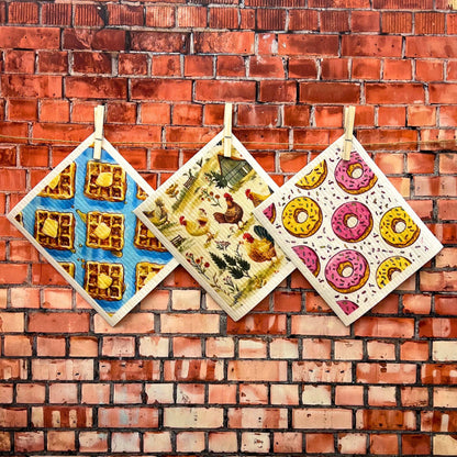 Roosters on The Farm Swedish Dishcloths- Rooster Kitchen