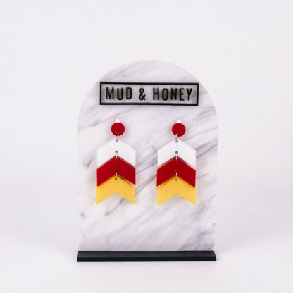 Chevron School Spirit Dangles - White/Red/Yellow