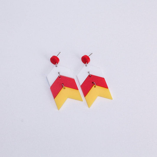 Chevron School Spirit Dangles - White/Red/Yellow