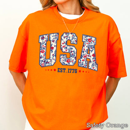 USA Floral  | July 4th Graphic Tee | Gildan